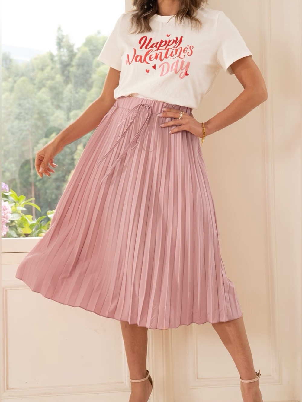 CUPSHE Pink Pleated Midi Skirt